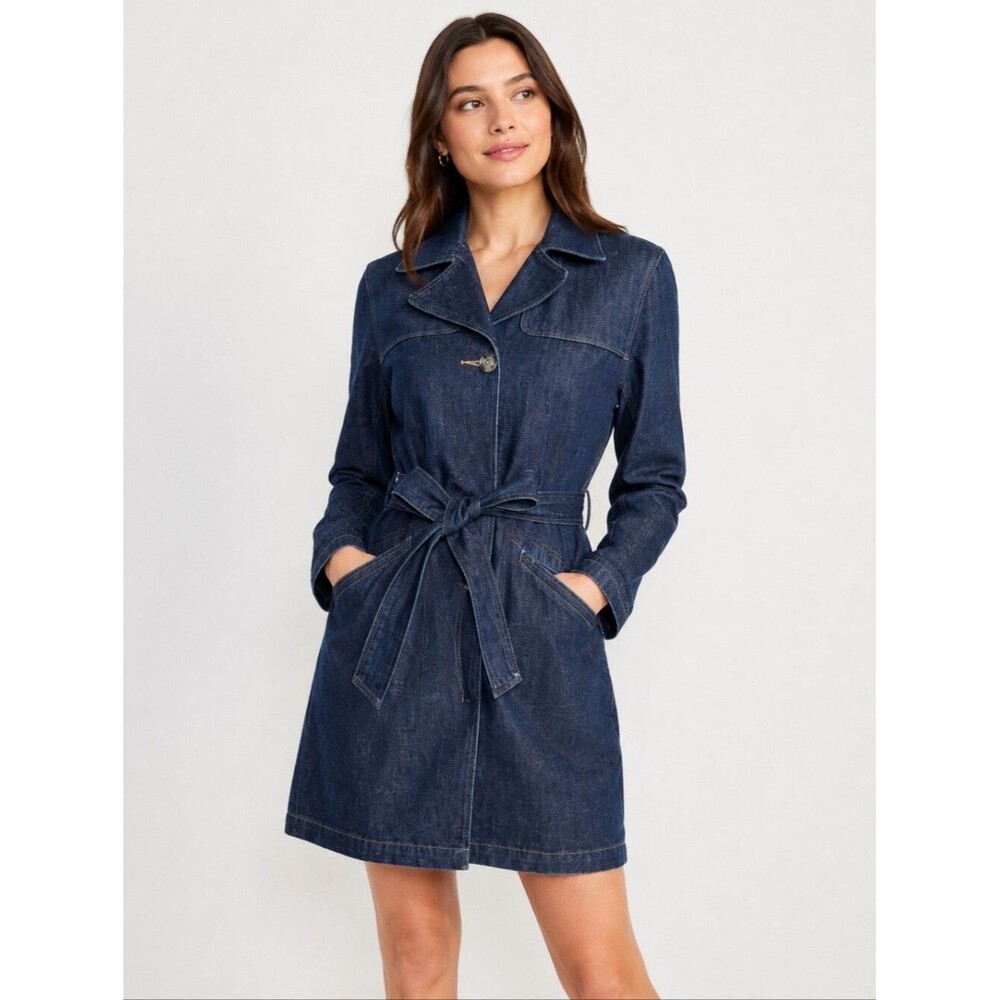 Y2K vintage Old Navy women's 100% cotton denim jean trenchcoat, M Navy